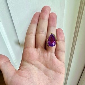 HUGE 14k solid gold amethyst & Diamond ring